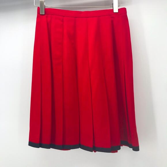 Vintage Pleated Skirt Womens 4P Red Worsted Wool Black Ribbon School Girl Geek - Picture 1 of 11
